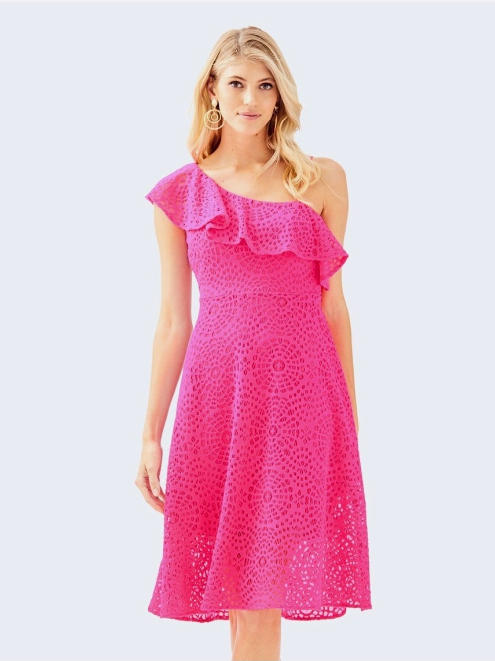 Like new: Lilly Pulitzer Callisto One Shoulder Midi Dress Ruffle STYLE 29263